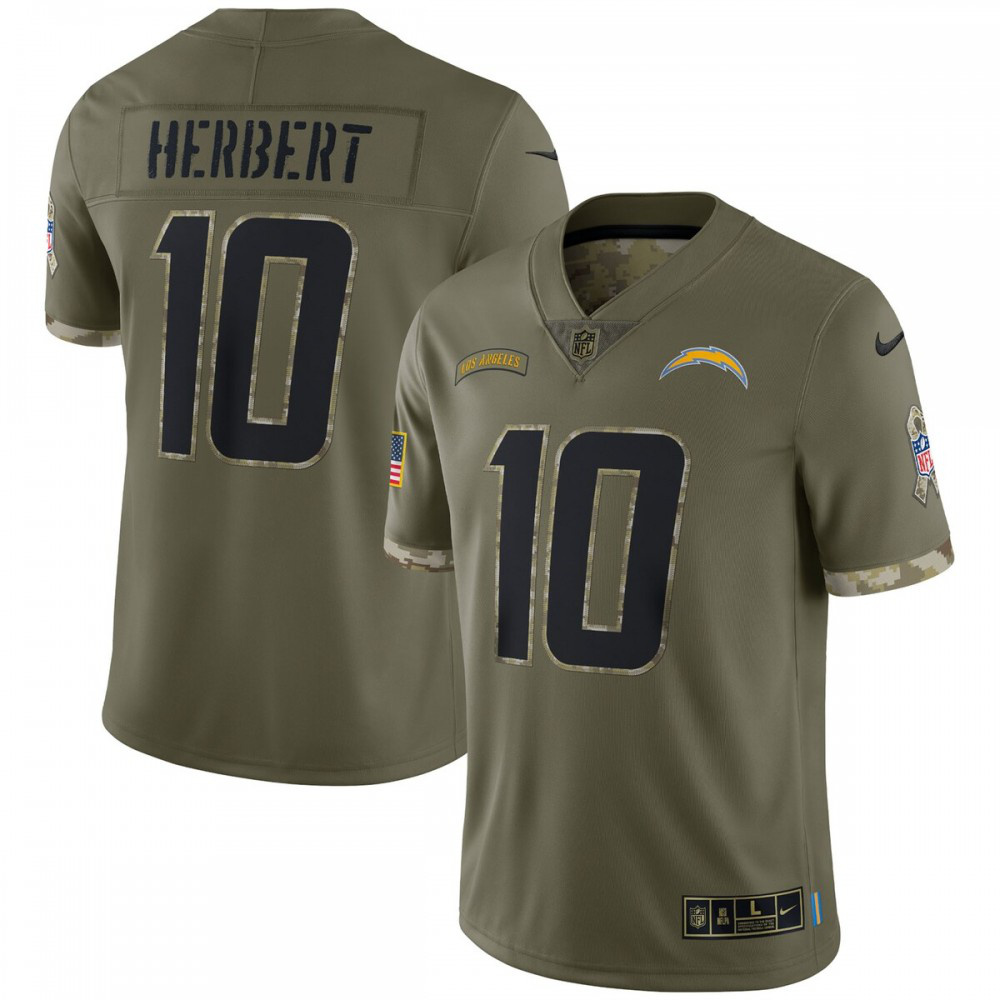 Justin Herbert Los Angeles Chargers Nike 2022 Salute To Service Limited Jersey - Olive-GridironStore